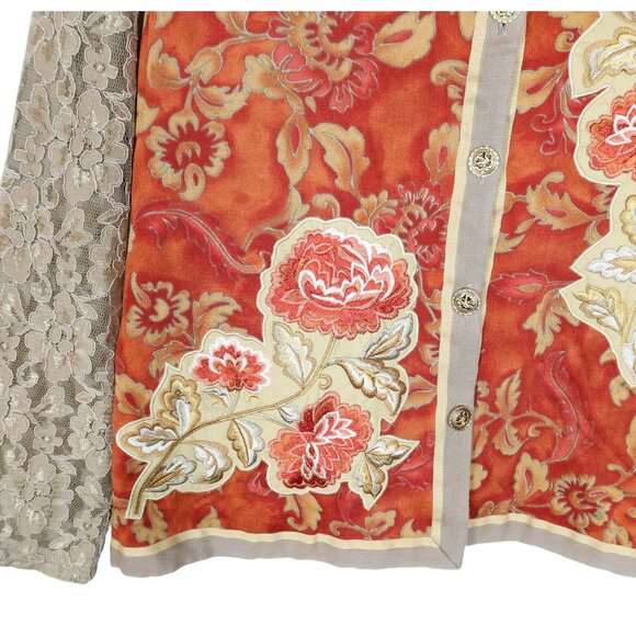 Vintage Floral Embroidered Lace Sleeve Lightweight Jacket Size 10 Boho Orange - Picture 4 of 8